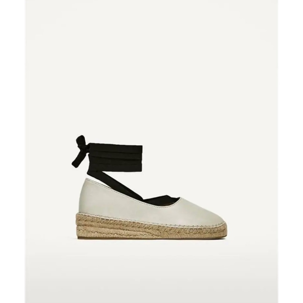 Zara Basic Tie Up Espadrilles Size 36 5.5-6 US Tan Ballet Goat Leather